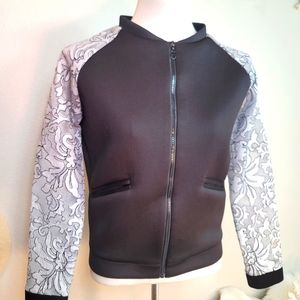 NWOT MAY & JULY SCUBA NEOPRENE BODY W LACE LONG SLEEVE BOMBER JACKET